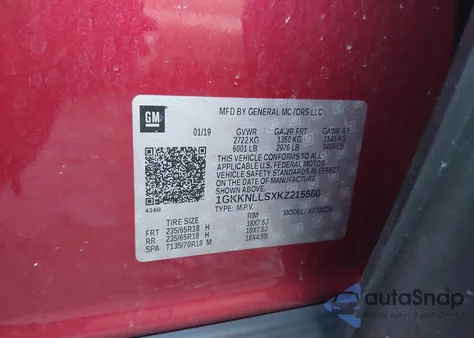 2019 GMC Acadia Sle-2 z USA, uszkodzony, nr VIN 1GKKNLLSXKZ215560